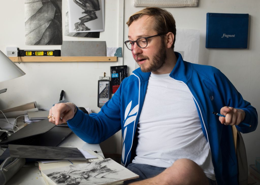 Teaching Radek Husak, Gum bichromate Printing workshop at Ian Phillips-McLaren's studio in London